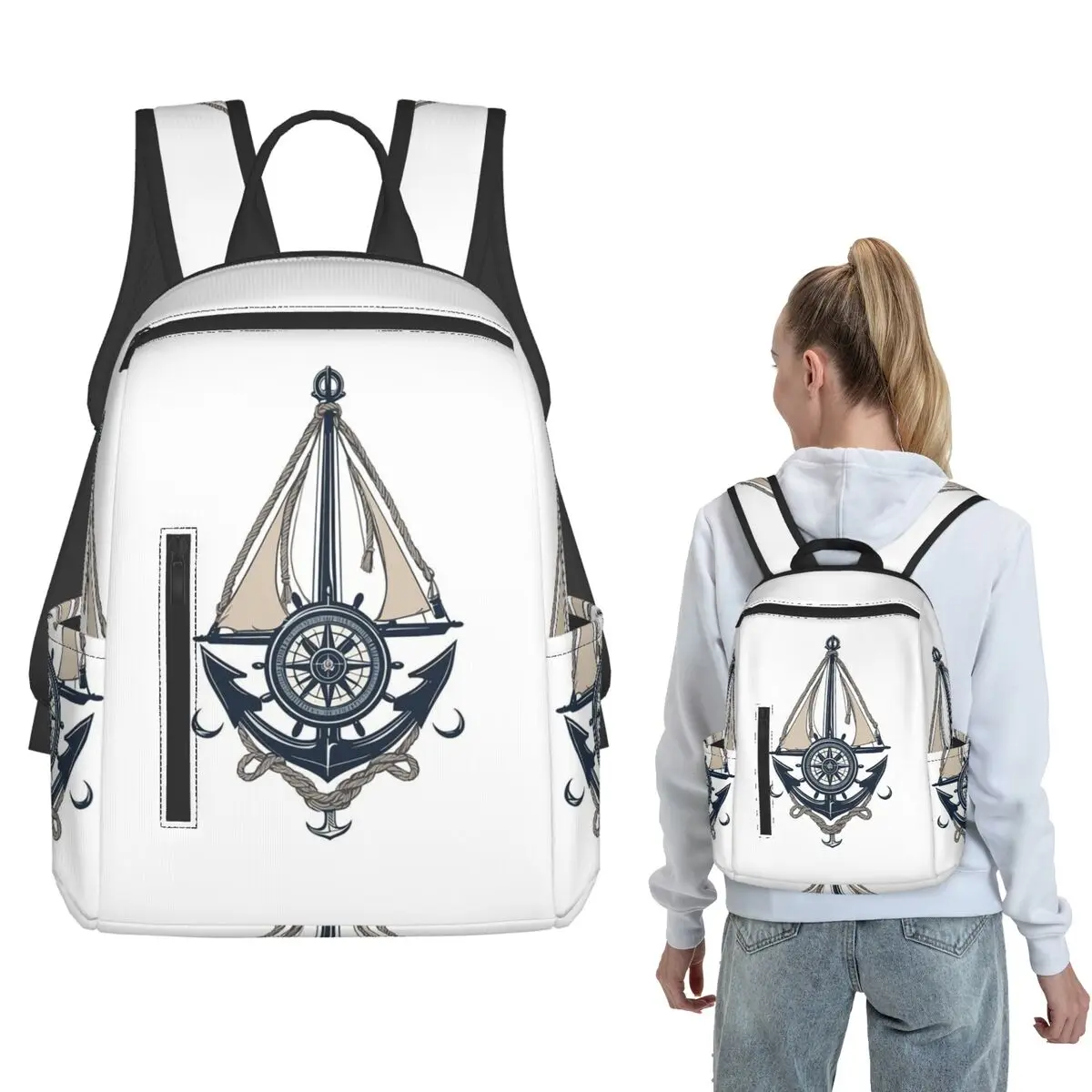 

Captain Steering Wheel Anchor Sailboat Backpack Daypack Children BookBag School Bag Shoulder Bags for Men Women