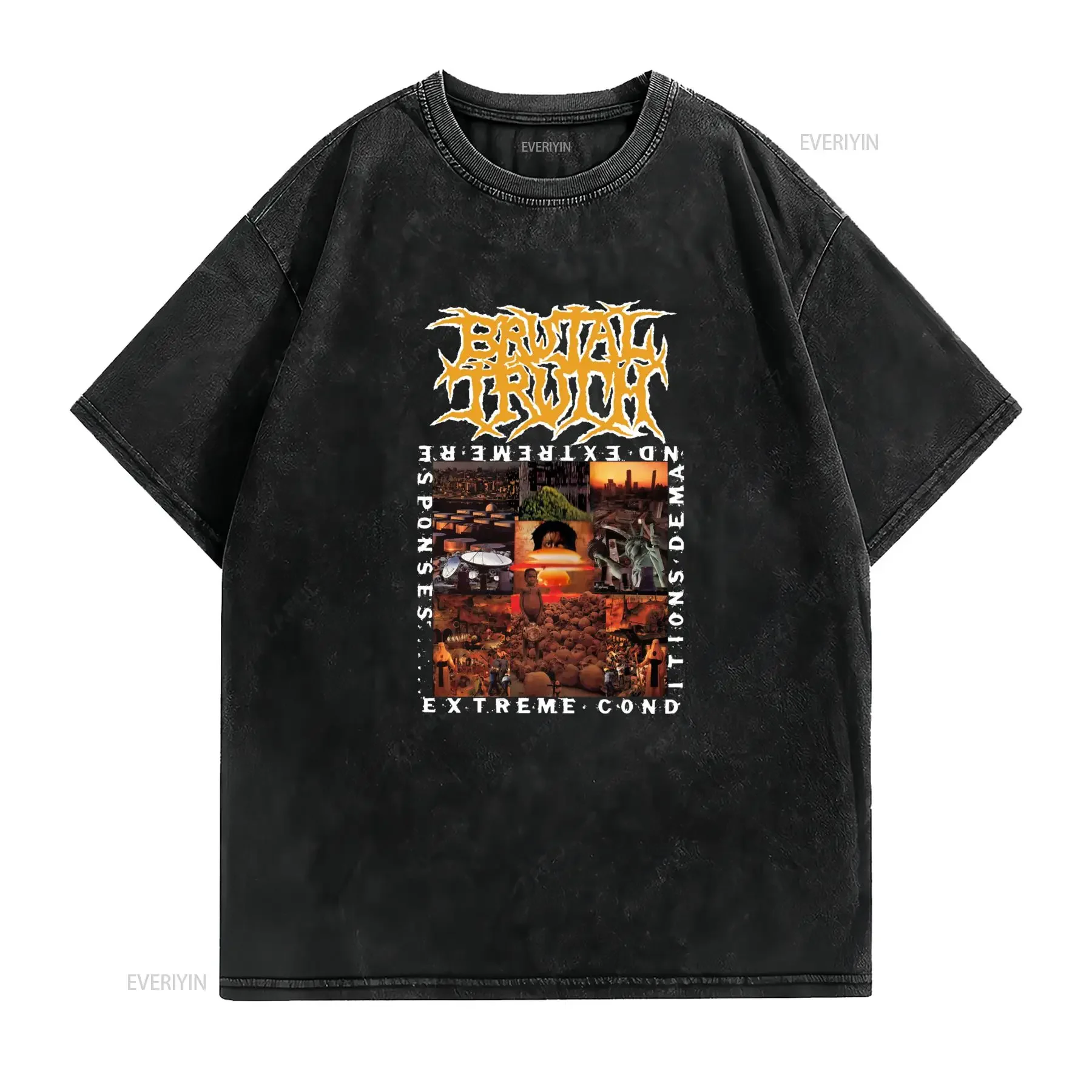 Gothic Death Metal Brutal Truth Apocalyptic Skull Print Streetwear Casual T Shirt vintage Washed Stylish Unisex Stretched