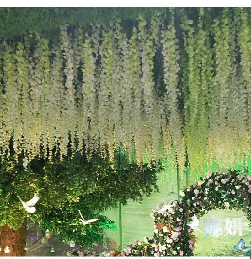 Elegant Artificial Hydangea Silk Flower Vine Home Wall Hanging Wisteria Garland 14 colors Available For Wedding Xmas Decoration