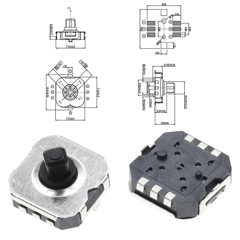 1Pc7.5x7.5MM Tactile Switch 5 Way Direction 6Pin Button Switch Micro Switch Push Button Reset Tact Switch