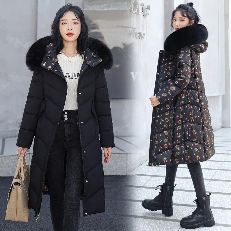 Fashion Big Fur Collar Slimming Cotton Coat Women Wear on Both Sides Jacket  Winter Hooded Long Thickening Warm Women's Clothing