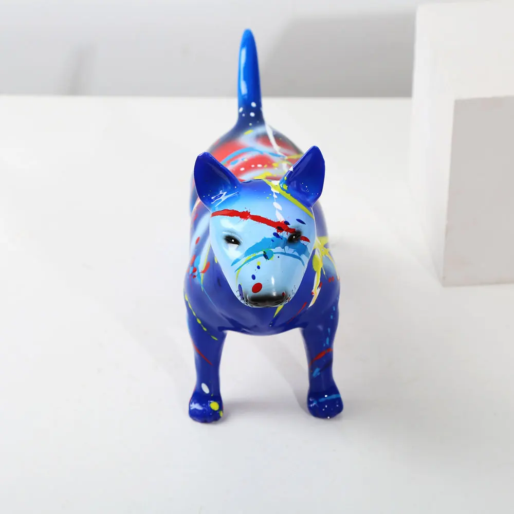 Modern Creative Bull Terrier Art Fluorescence Spray Color Statue Home Decoration Pet Statue Dog Desktop Home Furnishing Ornament