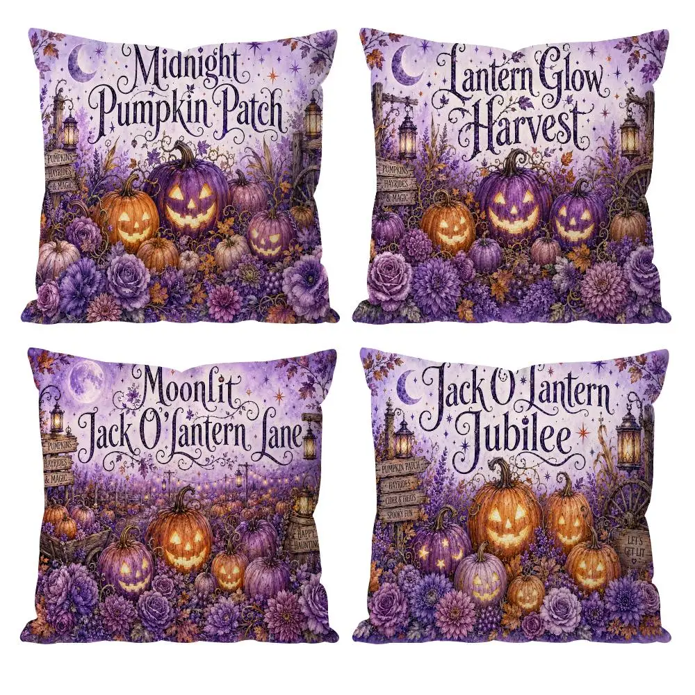 Midnight Pumpkin Patch Magic Cushion Cover Double-Sided Plush Sofa Cushion Covers Organic Breathable Invisible Zipper