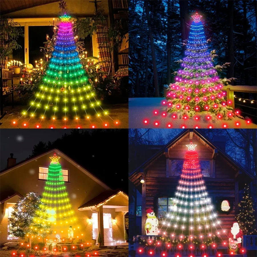 9X3M Smart APP telecomando decorazioni natalizie stella luci della stringa esterna RGBIC fai da te 305 LED albero appeso luci a cascata