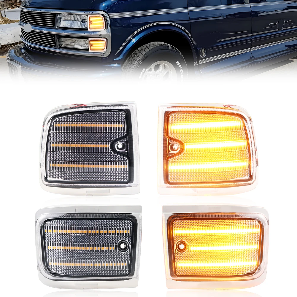4 stuks voorste bovenste & onderste zijmarkeringslicht richtingaanwijzer met LED voor 1996-2002 Chevrolet Express bestelwagen 1500 2500 3500 bestelwagen - afbeelding 2
