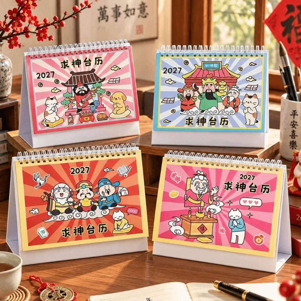 Standing 2027 Blessing Desk Calendar Monthly Layout Portable Calendar Planner Foldable Colorful Appearance Monthly Calendar