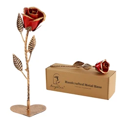 Valentines Day Handcrafted Everlasting Anniversary Metal Rose Long Stem Iron Artifical Rose Wedding Christmas Gift for Mom Women