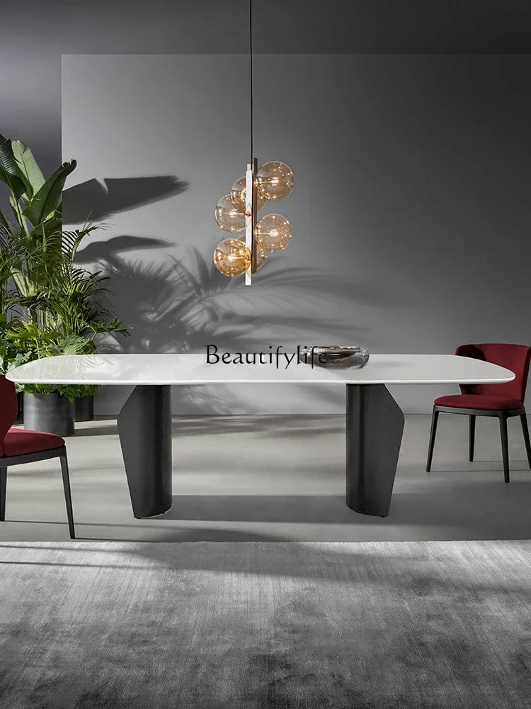 

yj5Italian Simple Luxury Pure White Nano Jade Stone Dining Table Modern Light Luxury High-End