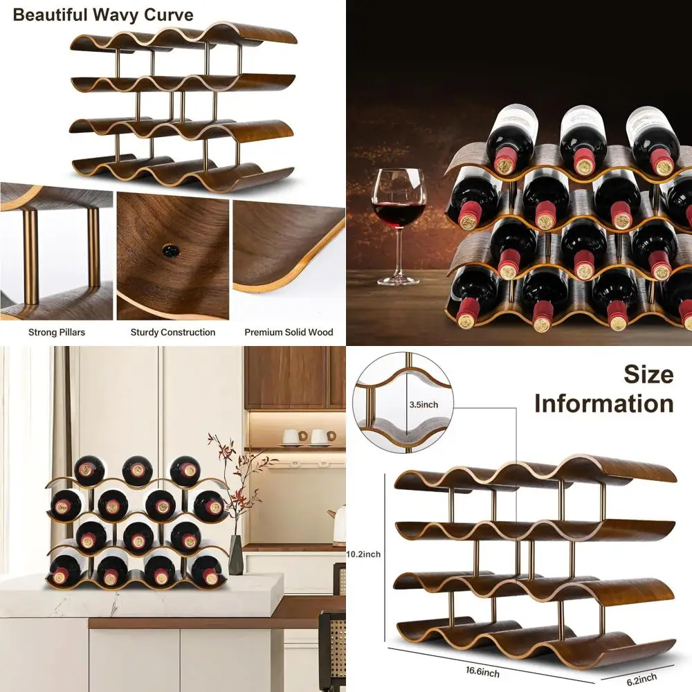 

4-уровневая деревянная полка для вина из орехового дерева, подставка для хранения 14 бутылок для домашней кухни, бара, шкафа, кладовой