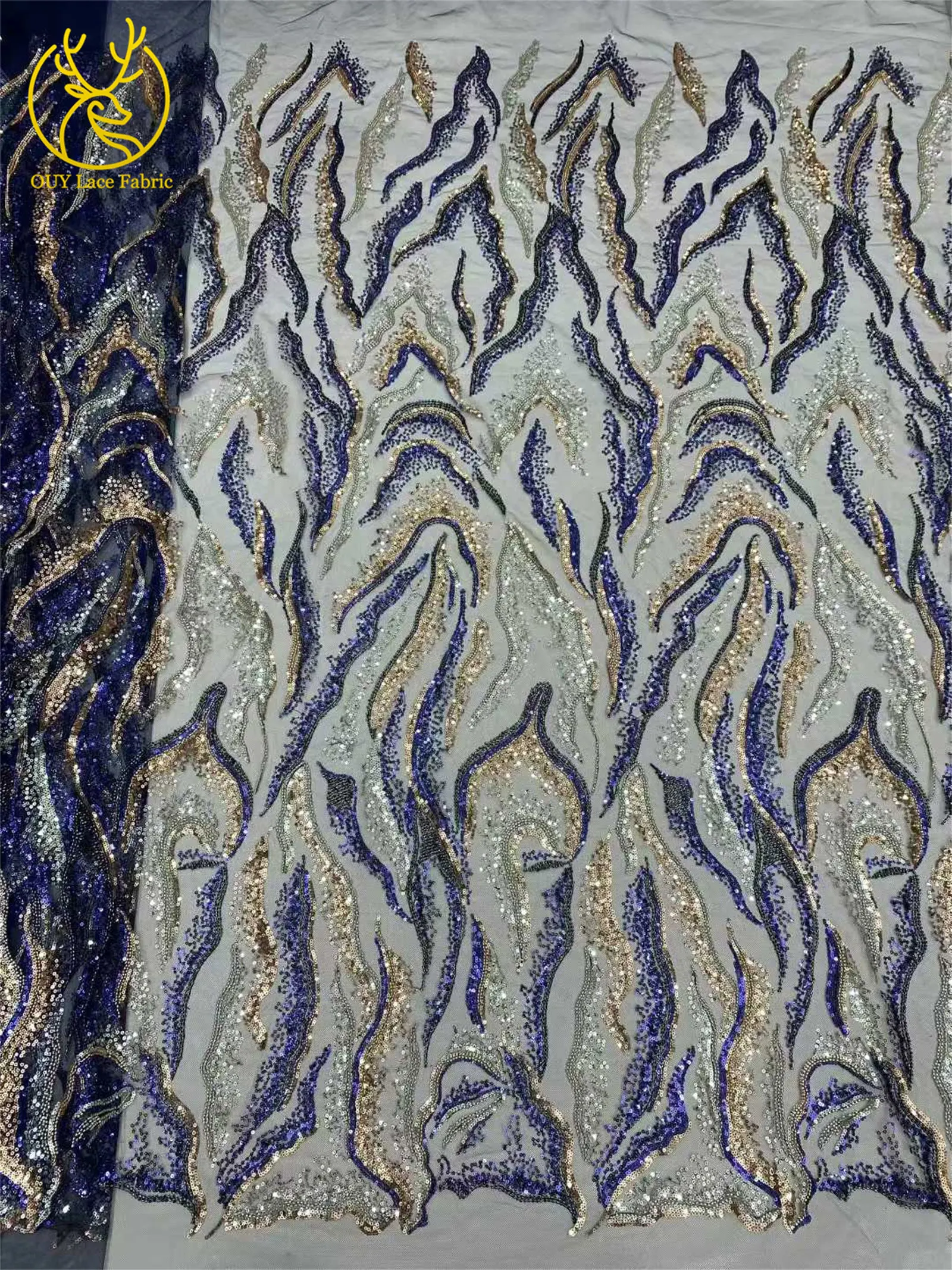 Luxuriöser nigerianischer Brautkleid-Stickerei-Perlen-Spitzenstoff 2026 – Hochwertiger afrikanischer Tüll mit Pailletten für Damen-Abendkleider zum Nähen – Detail 12
