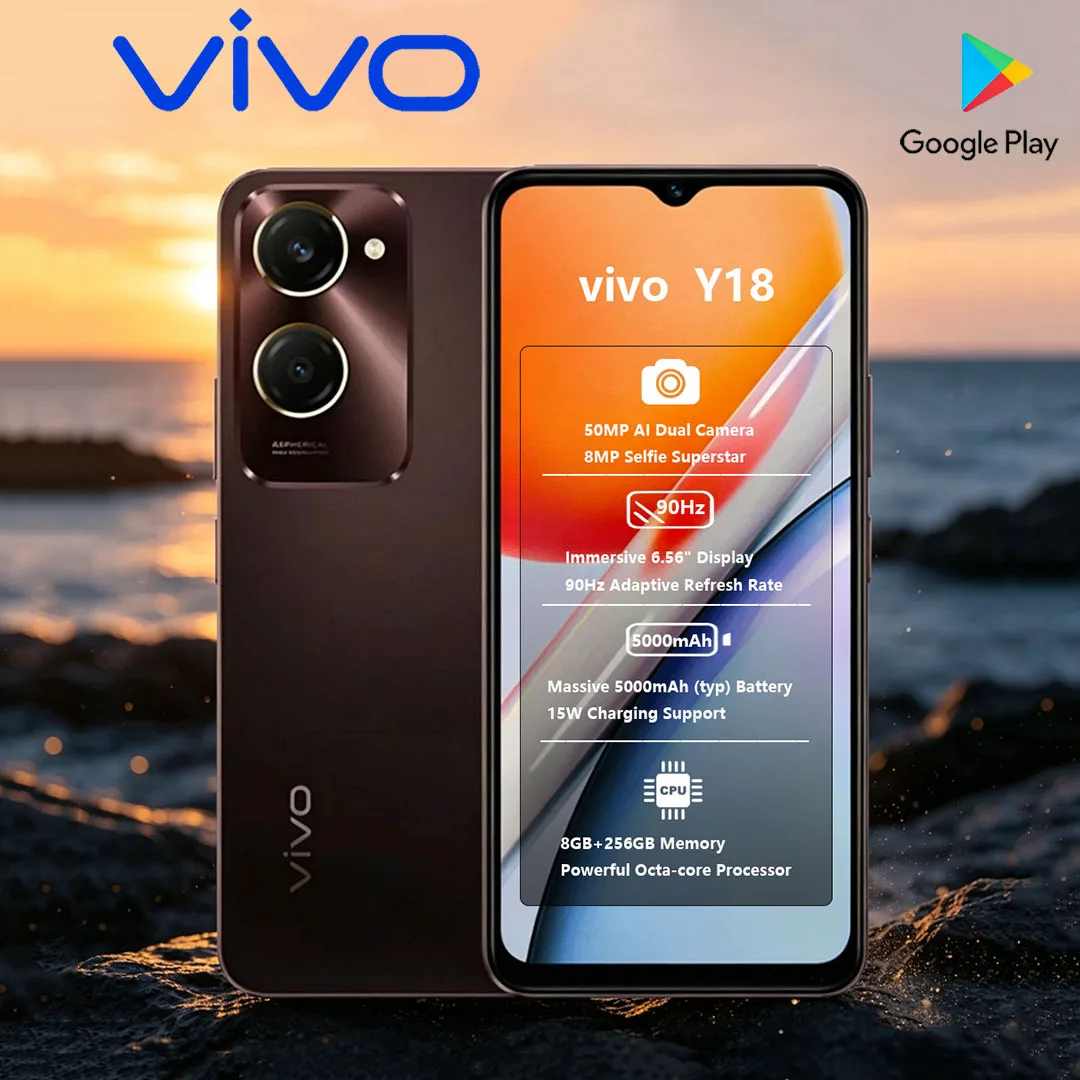 VIVO Y18 New 5G Dual-SIM Cellphone 50MP Camera Phone 5000mAh Battery 15W Charging 6.56 Inches Display Smartphone 8+256GB Memory