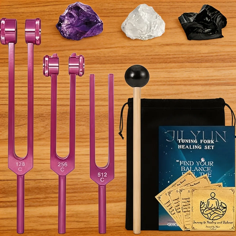 

Набор лечебных камертонов | 128Гц/256Гц/512Гц, Взвешенные и невзвешенные колотушки с молотком и 3 кристаллами, подарки для звуковой терапии