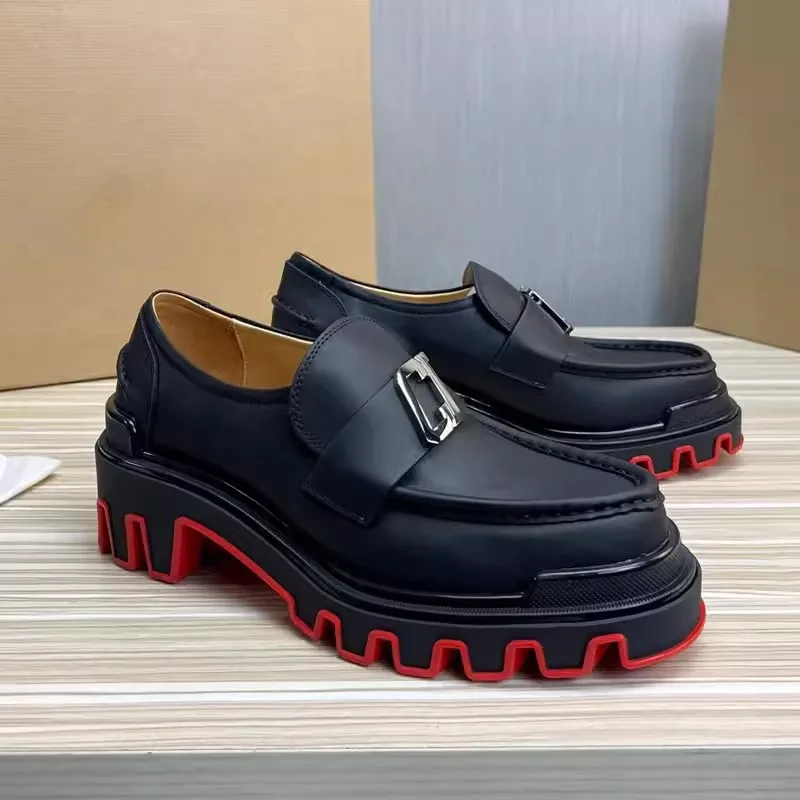 Spring and summer new leather sleeve strap\'s thick bottom increases the red bottom Derby shoe banquet casual large size men shoe