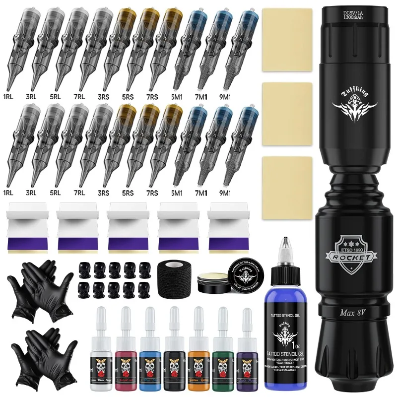 

Professional Tattoos Kit Beginners Tattoo Machine Full Kits Practice Tattoos Ink Sets Battery Permanent Makeup Accessories