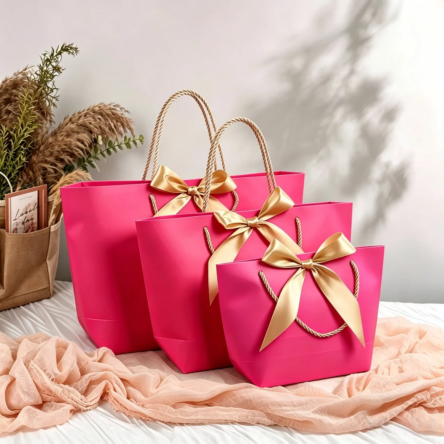 Geschenktüte mit Schleifenband, recycelbare DIY-Papiertüten für Kleidung, Hochzeit, Geburtstagsfeier mit Griffen, Feierdekoration, 10 Stück – Detail 2