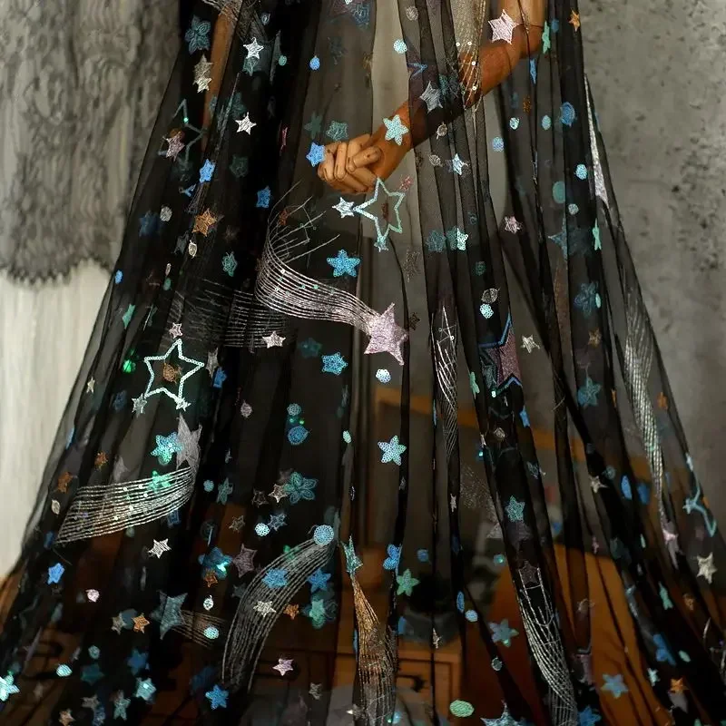 

1,5 м широкая звездочка переливающаяся сетка с вышивкой и блестками для шитья детской одежды шаль DIY занавеска дизайнерская ткань