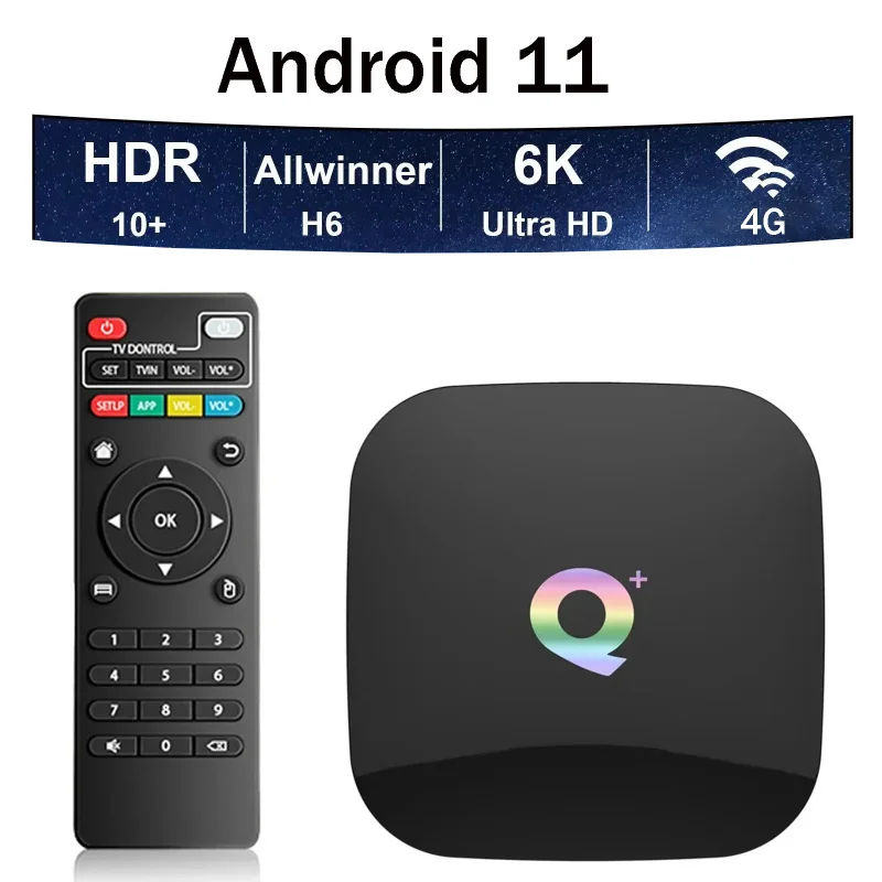 Q Plus Smart TV Box WiFi Android 11 6K 4K 3D Allwinner H6 Media Player TV Box Android Very Fast 1080P PK H20PRO Set Top Box iptv