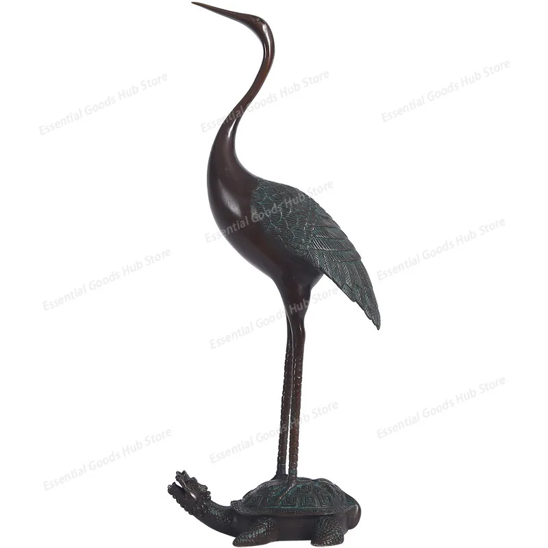 Brass Turtle Crane Statue, Chinese Style Longevity Home Decor, Gift for Seniors,Chinese style