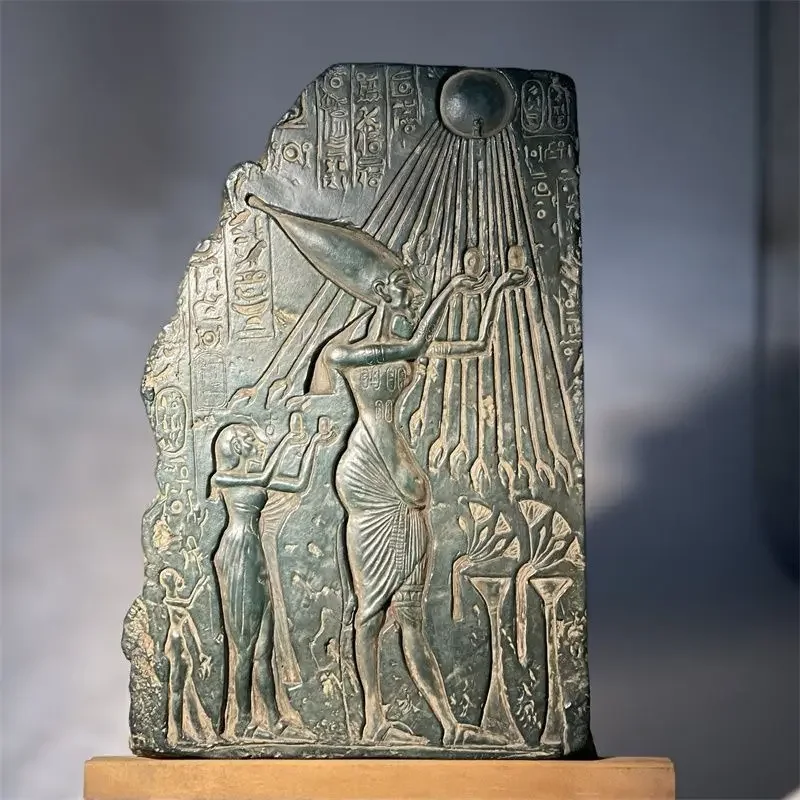 Réplica de la estatua egipcia antigua de Aten, escultura de Akenatón, arte en relieve, material didáctico, decoración para el hogar, adornos para el escritorio.