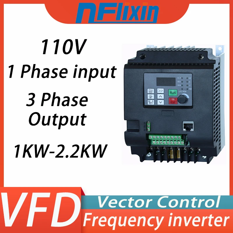 1KW-2.2KW frequency inverter 110V input 1 phase 110V output 3 phase 110V VFD Adjustable Speed