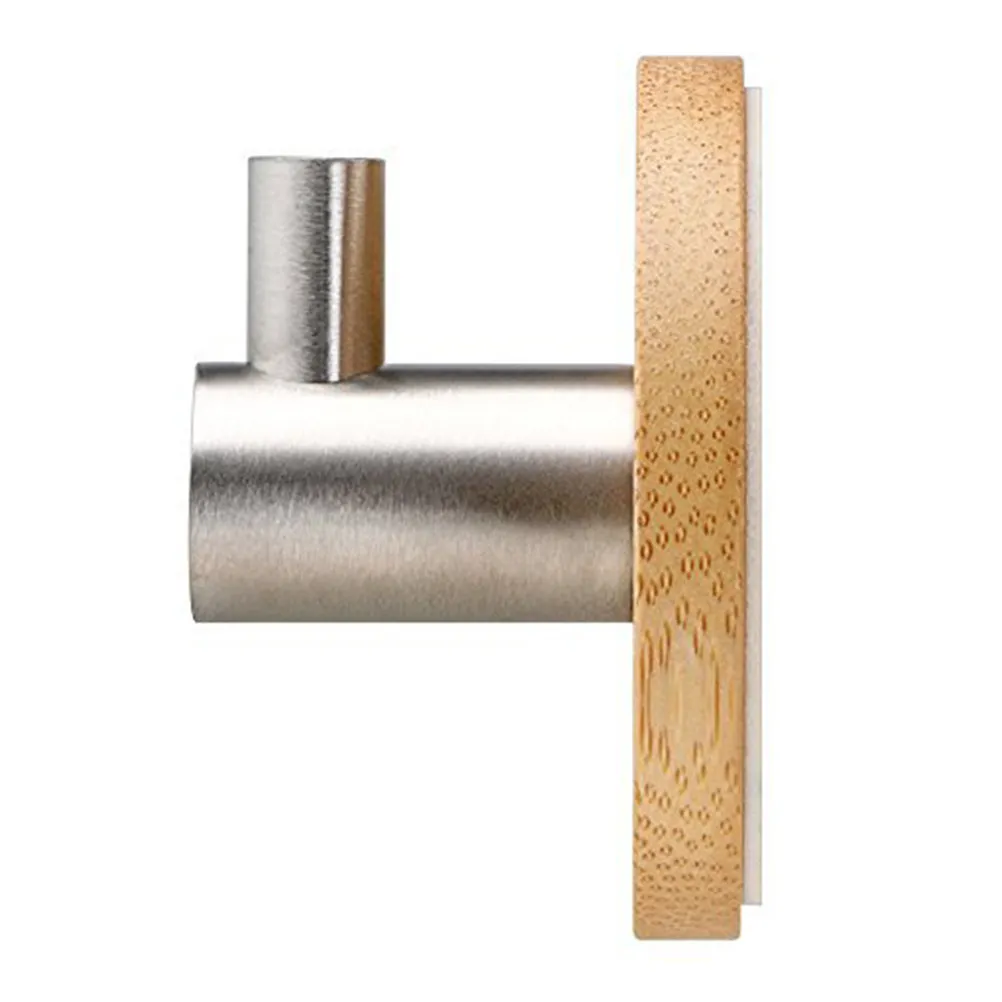

2Pcs Metal Coat Hook Stainless Steel Wood Humanized Design Towel Clothes Hanger Wall Mounted Storage Organizer