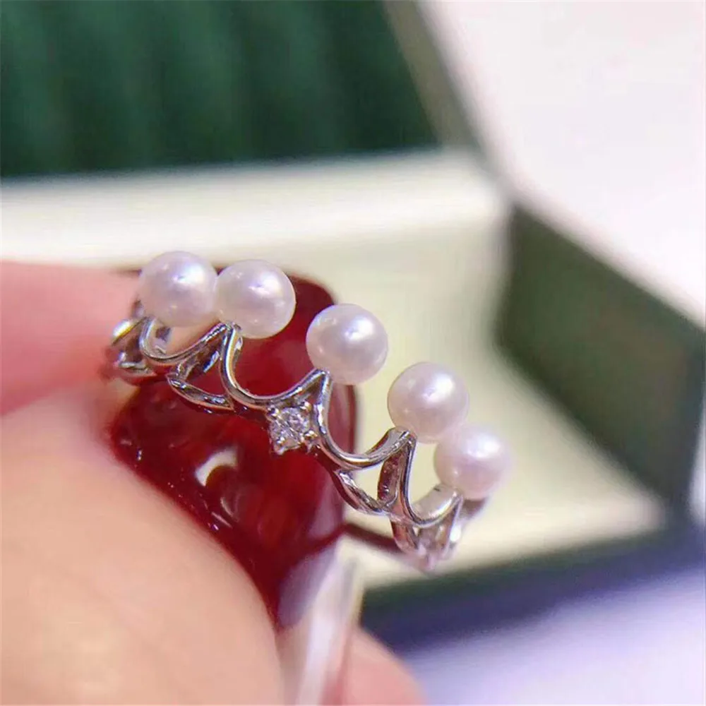 DIY Pearl Ring Accessories S925 Sterling Silver Pearl Ring Empty Multi-bead Ring Holder Fit 4-5mm Round Beads Z179