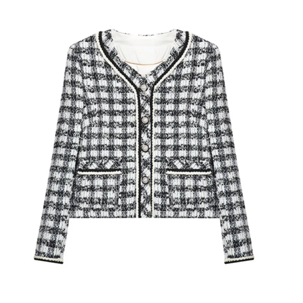 

Women's tweed jacket Spring/fall new plaid top