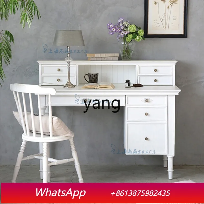 

LMM French retro white solid wood ivory white desk small apartment pastoral American study writing desk