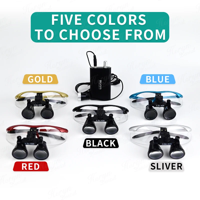 5 Colors 2.5X 3.5X Led Den tal Eye Magnifying Glasses Medical Loupes with light Metal Case Packing