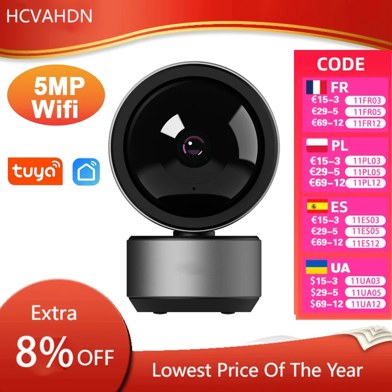 

Smart Life 5MP IP WiFi Camera Surveillance Security Baby Monitor Automatic Human Tracking Cam Two Way Audio Indoor Video Camera