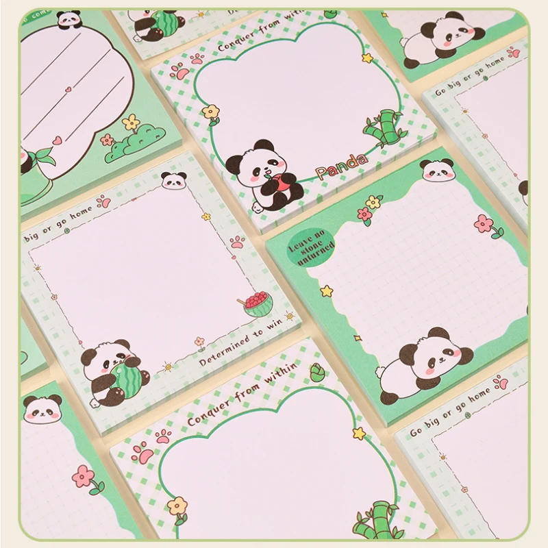 4pcs/set Cute Panda Bamboo Sticky Notes Memo Pad Kawaii Grid Message Paper Stationery for Student Office Planner Decoration