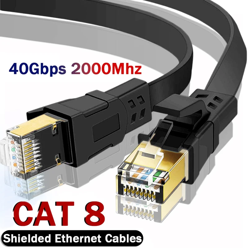 Cat8 Kabel Ethernet Płaski kabel Lan Szybki RJ45 40Gbps 2000Mhz Domowy router sieciowy Modem Komputer PC i laptopy 0,5 1M 2M