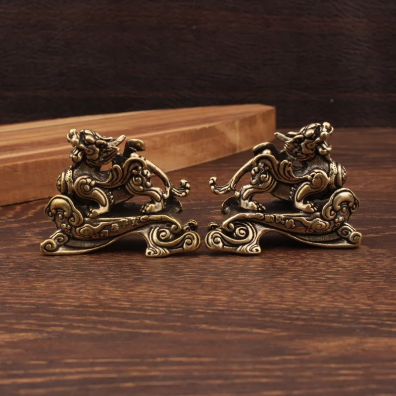 1/2 Piece Smooth Sailing Retro Pure Brass Male and Female Pixiu Shop Opening Shou Cai Home Decoration