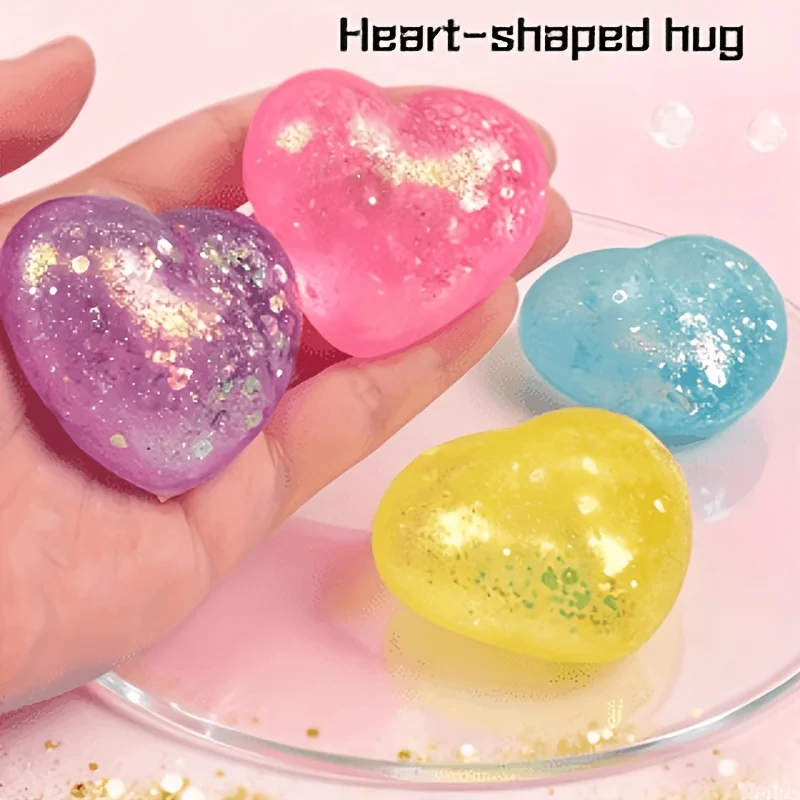 1-piece set, multi-color sequin heart-shaped kneading music - slow rebound squeezing toy for stress relief and release, desktop ornament, children's gift package, filling material, holiday gift, birthday gift (random color and style)