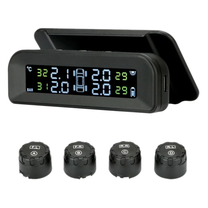 

Wireless Solar TPMS Car Tire Pressure Alarm Monitor System Display Temperature Warning with 4 External