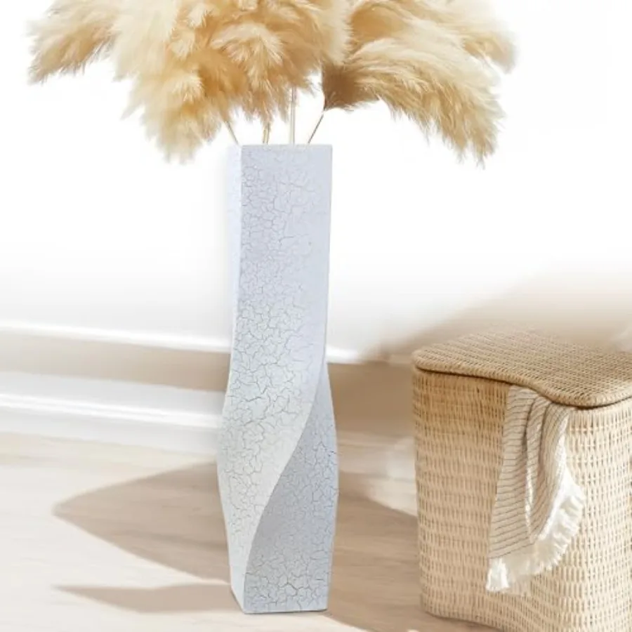

Tall Floor Vase 23.6 Inch for Living Room Bedroom Corner, White Resin with Web Gold Line Pattern, Modern Decorative Vase for Pa