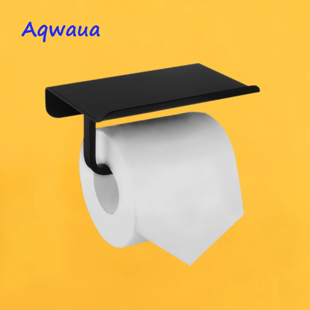 Aqwaua Black Toilet Paper Holder Wall Mounted with Cellphone Shelf SUS304 Stainless Steel Bathroom Accessory Toilet Roll Holder