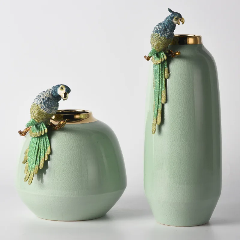 Home decoration products parrot flower ware, living room entrance study model room flower arrangement vase ceramic ornament blue