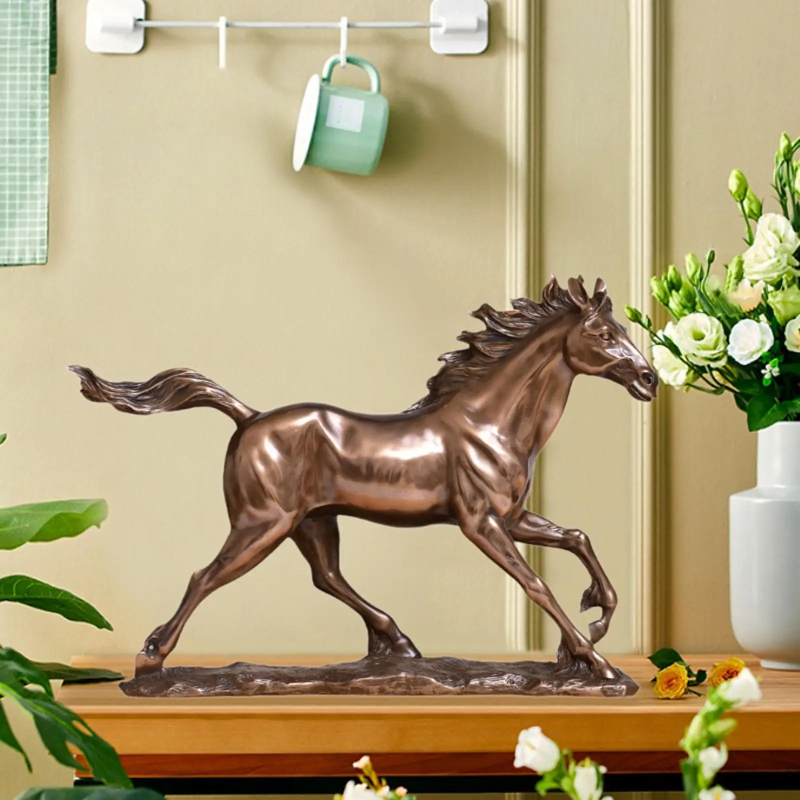 

Resin Statue Figure Horse Figurine Farmhouse Home Decor Office Desktop Figure Animal Sculpture for NightStand Party Fireplace