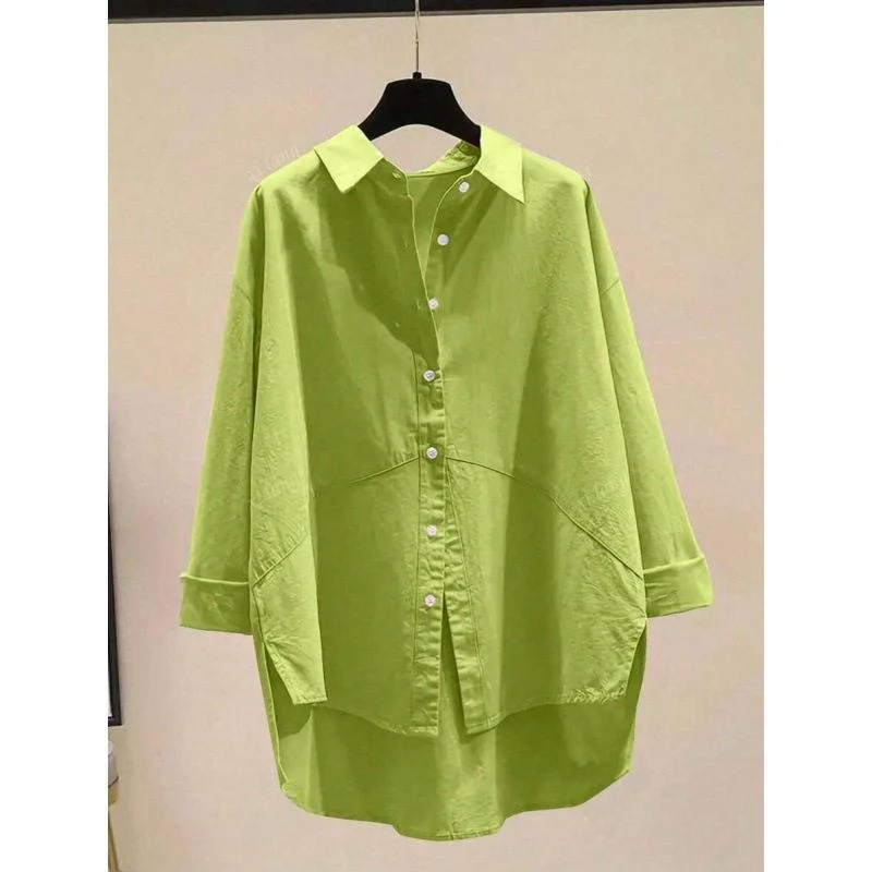 

Loose Women's Shirt Korean Style Oversized Female Blouse Quick Sale Cross-Border Fashionable Shoulder Slant Design Super Long...