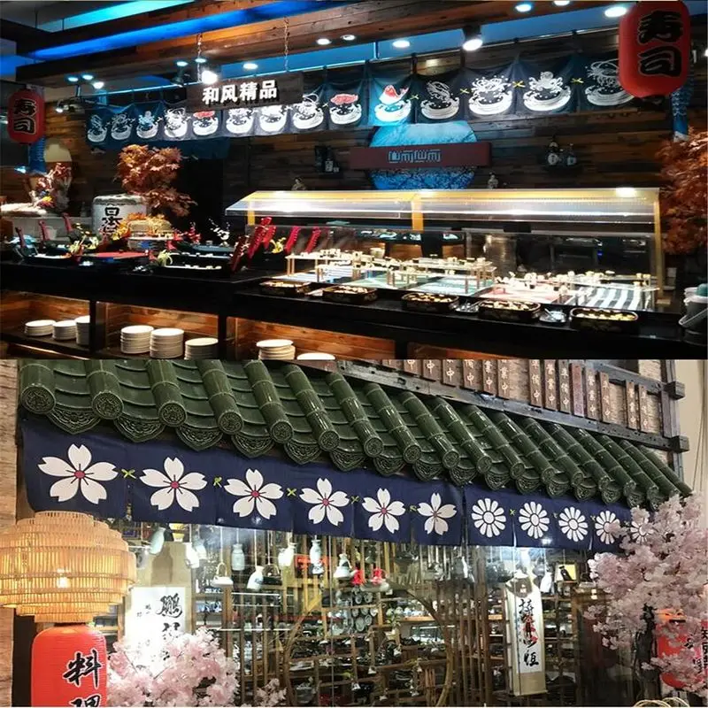 VIKAMA Sushi Sakura Noren Noren Curtain Hanging for Sushi Ramen Bar Shop Doorway Traditional Cozy Aesthetic Home Decor
