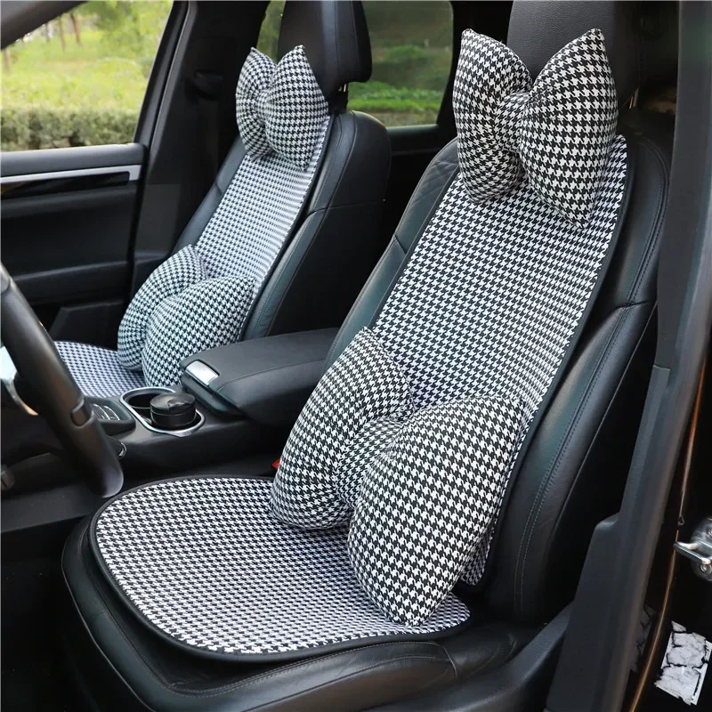 New Houndstooth Print Car Seat Cushion Protector Fashion Breathable Cotton Car Seat Cushion Cover Anti Slip Interior Accessories