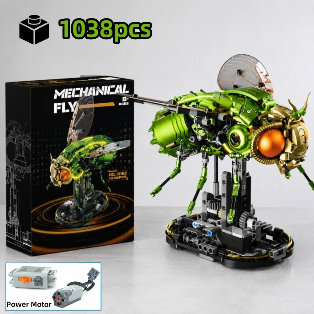 FUNXINEE 1038pcs Technical Drosophila Fly Building Blocks, Cyberpunk Mechanical Linkage Insect Model, Light STEM Toy Gift