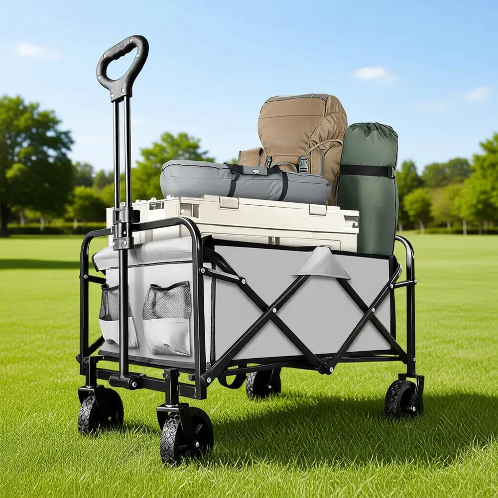 

Collapsible Wagon, Large Capacity, Heavy Duty Folding Wagon Portable, Outdoor Sports, Shopping, Camping, Gray