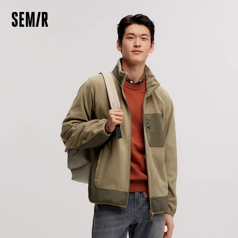 Semir Jacket Men 2024 Winter New Antistatic Polar Fleece Loose Furry Coat Contrast Patchwork Outdoor Style Jacket