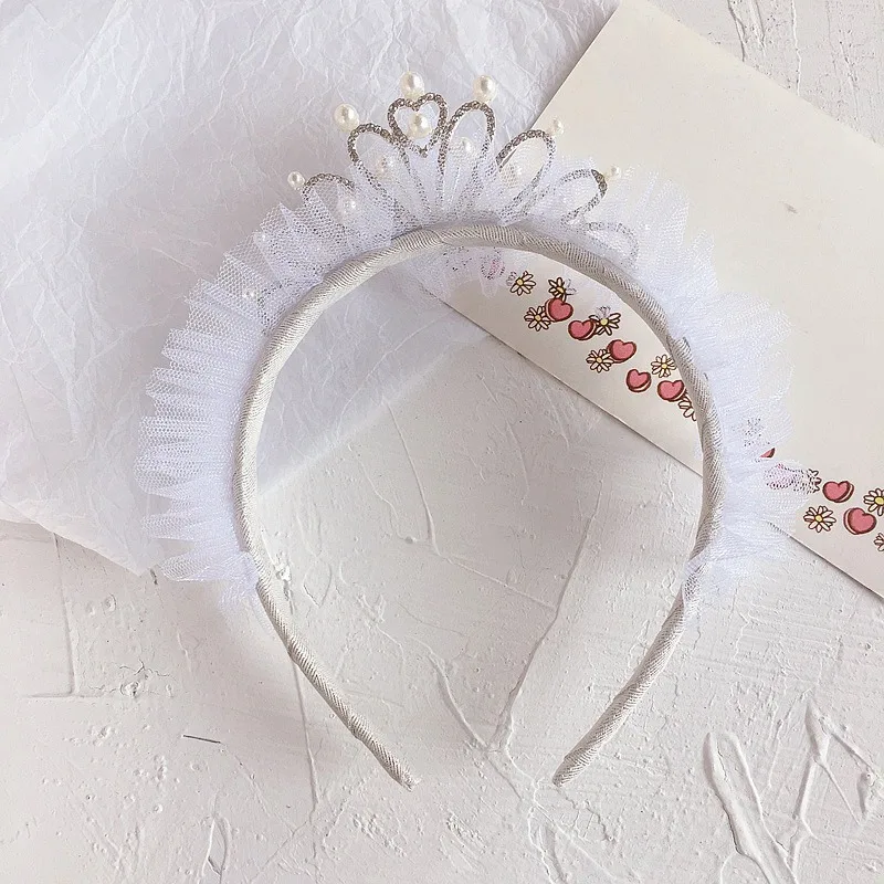 Kids Girls Cute Headwear Korean Birthday Party Princess Style Crown Pearl Diamond Girls Headband Hairpin