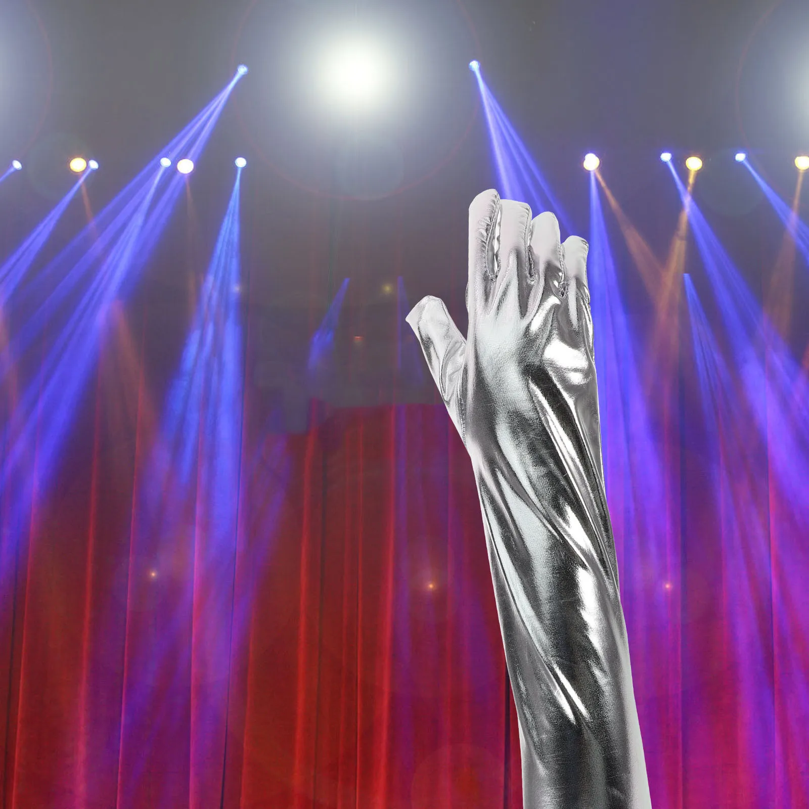 1Pair Shiny Metallic Elbow Length Gloves Patent Mid-Length for Stage Performances Costume Accessories Evening Party