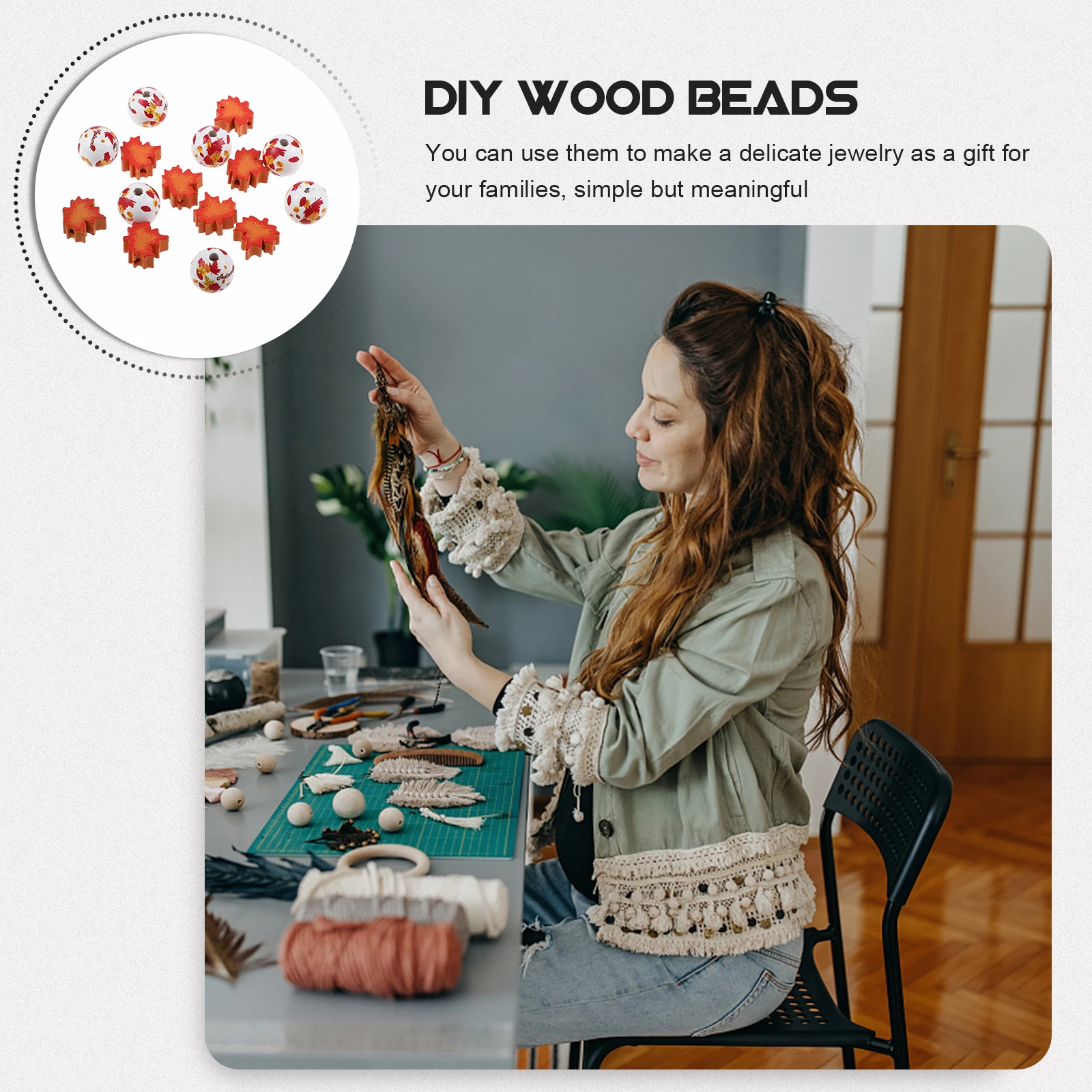 

80pcs Wooden DIY Accessories Garland Jewelry Making Leaf Shape Handcraft Beads for Wedding Crafts Colorful Bead Charms for DIY