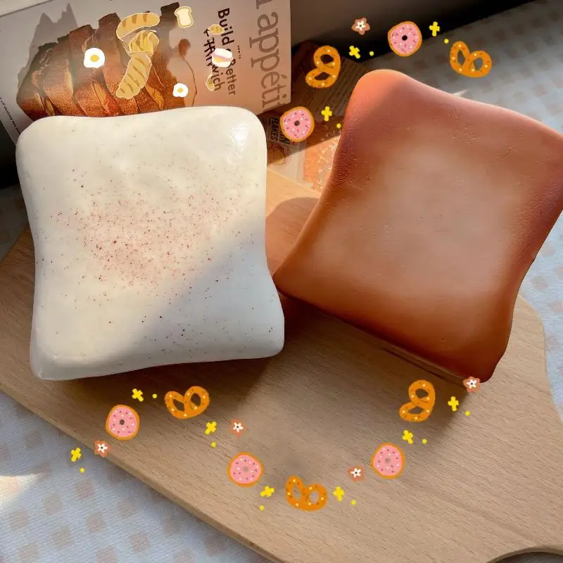 Soft Simulated Toast Squeeze Stress Relief Toys Squishy Bread Squeeze Fidget Toys Decompression Slow Rebound Sensory Toy Adults