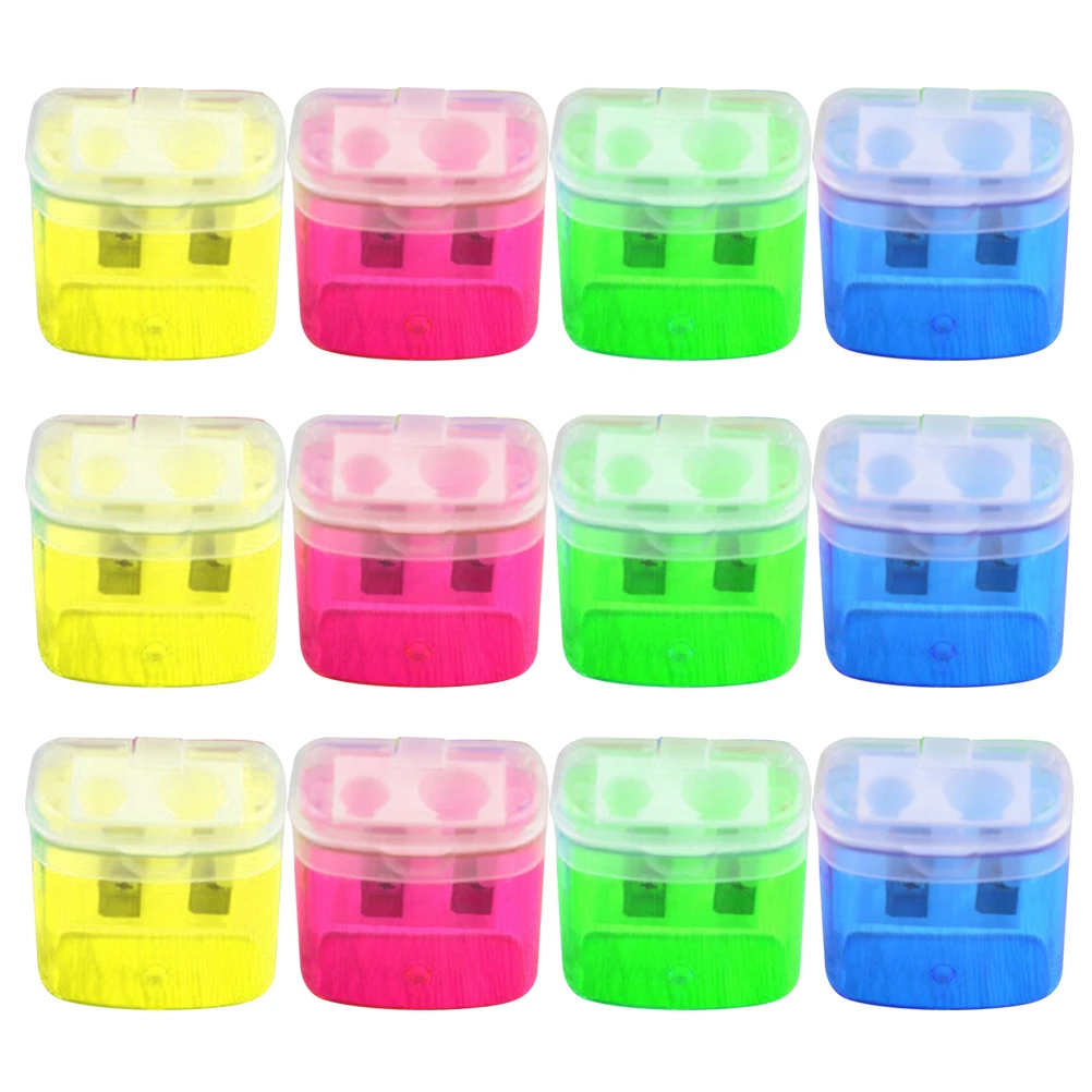 

12pcs Pencil Sharpener Dual Pencil Sharpener Dual Hole Manual for Child Study Stationery Tool with Receptacle